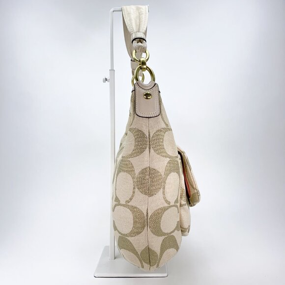 COACH Kristin Signature C Beige Gold Linen Hobo Handbag - M1082-16817 - Picture 6 of 14